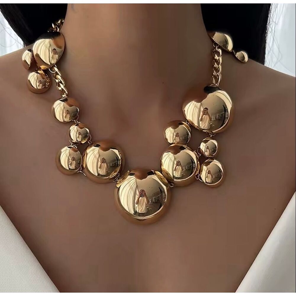 Luxury Chunky Gold Statement Necklace with Bubble Beads – NWOT